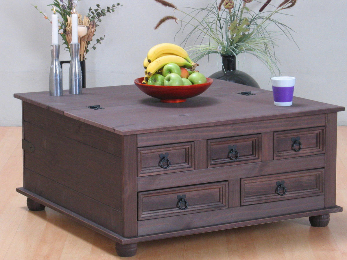 COUCHTISCH mit 5 Schubladen - Braun, Holz (92/92/45cm) - ebuy24