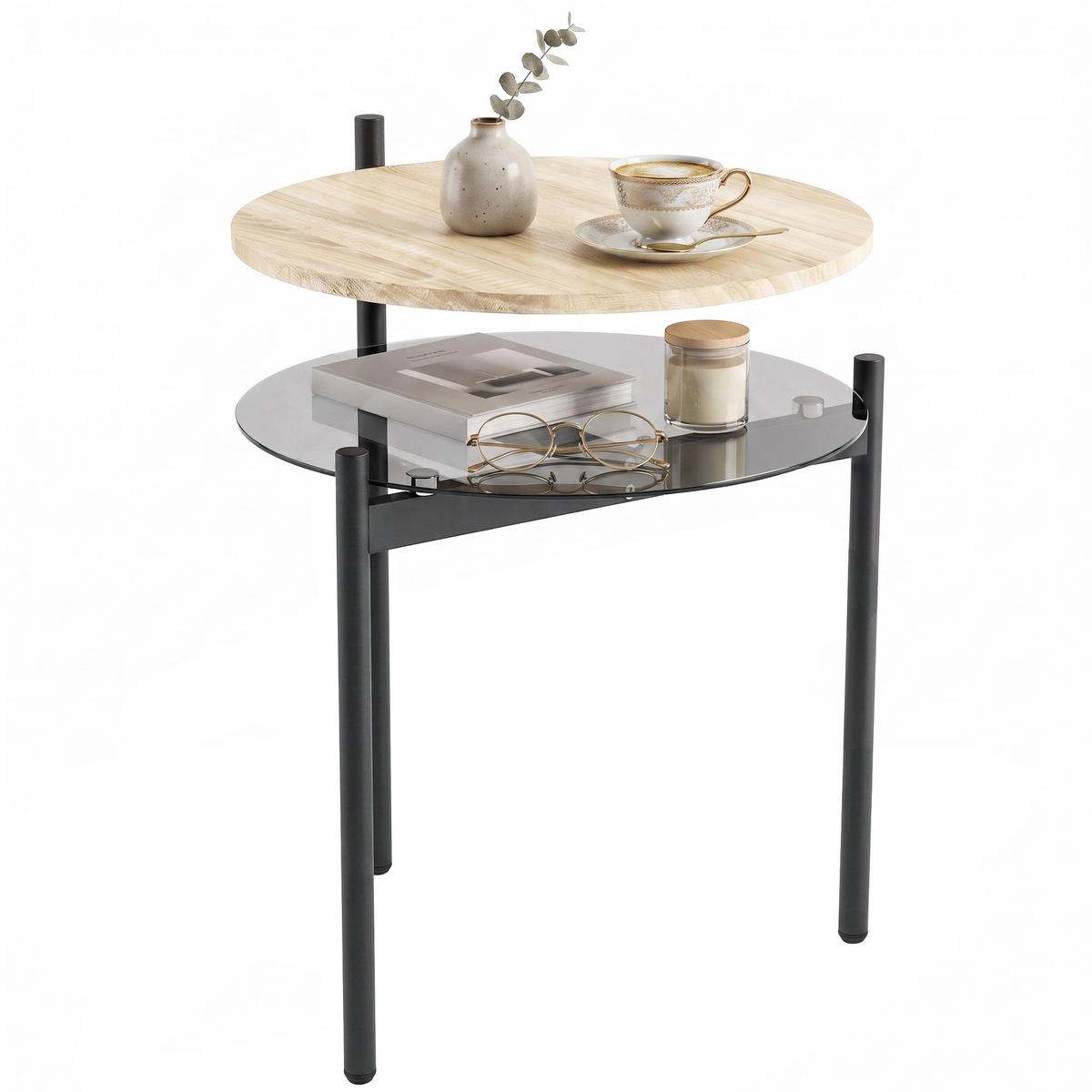 BEISTELLTISCH PANG-8K3N7V Eichefarben - Eichefarben, Glas (41.8/39.8/53.5cm) - PANGIVO