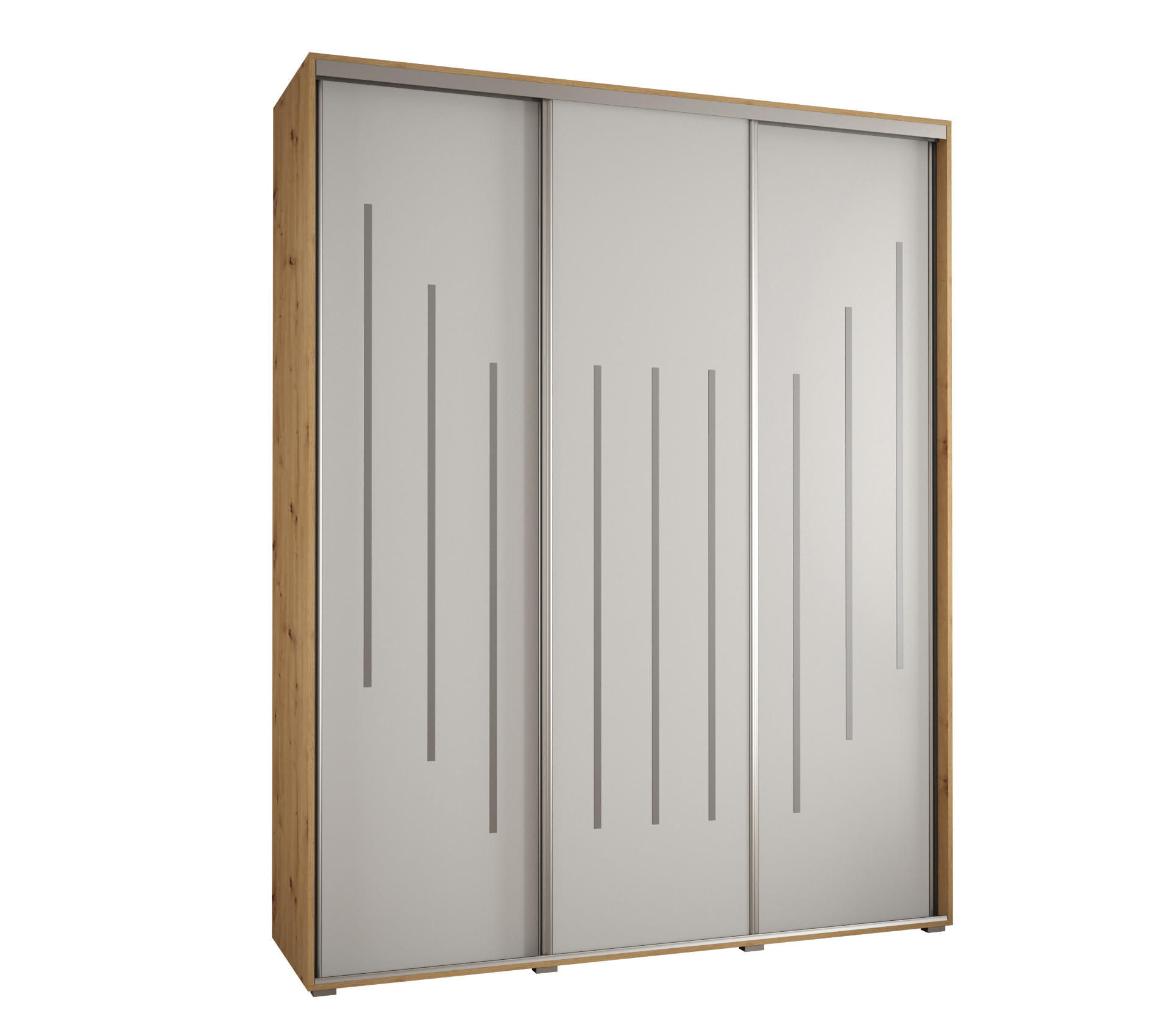 Abiks Möbel Schwebetürenschrank Eiche Artisan, Weiß, Silber 190x235x60 cm
