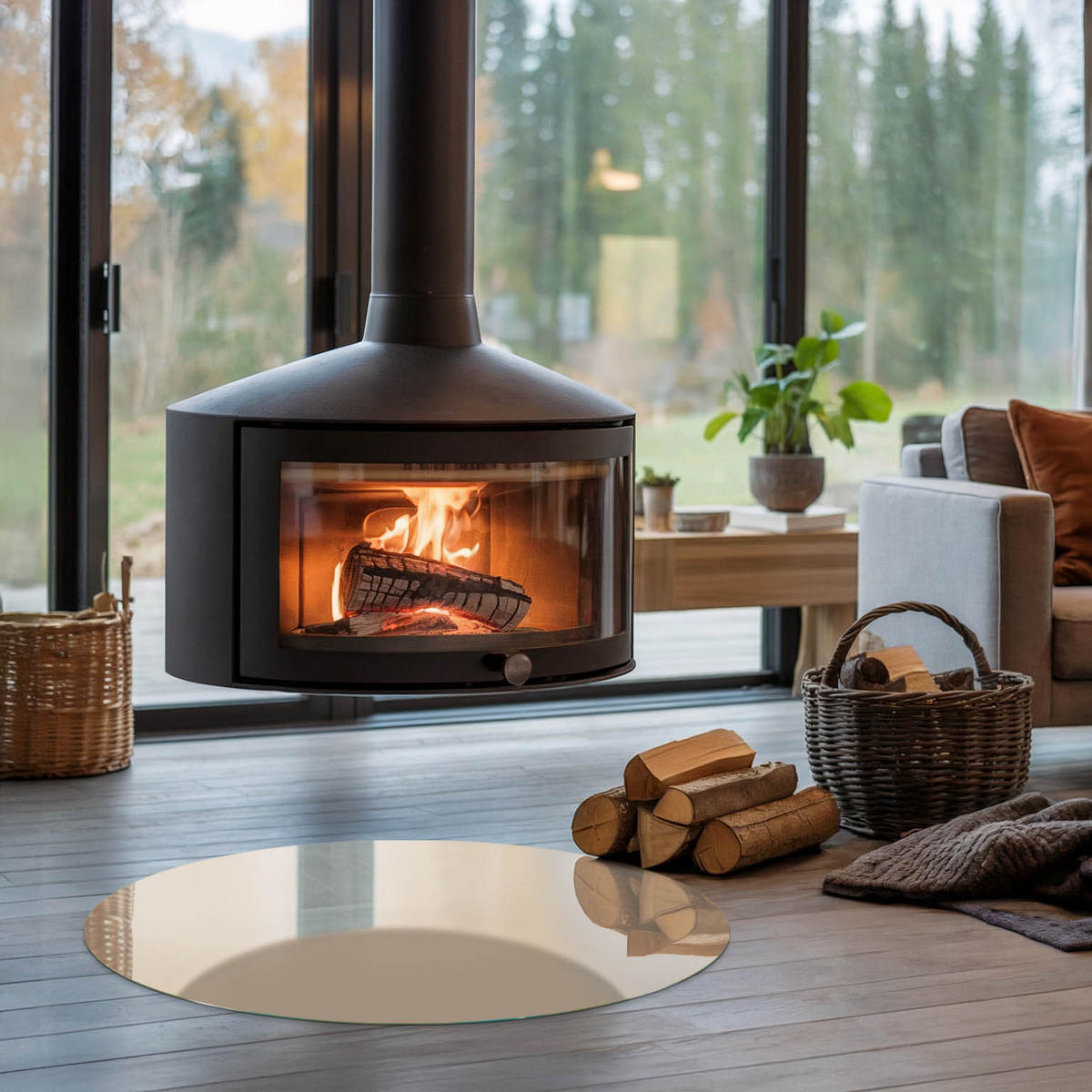 GLASPLATTE für Kamin Ø 80 cm - Gelb, Glas (80/80/0.4cm) - TULUP