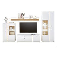WOHNWAND weiß matt, Wotan Eiche, Wohnkombination inklusive Frontbeleuchtung 330 x 200 cm - Eiche Wotan/Weiß, Holzwerkstoff/Metall (305/200/42cm) - Furn.Design