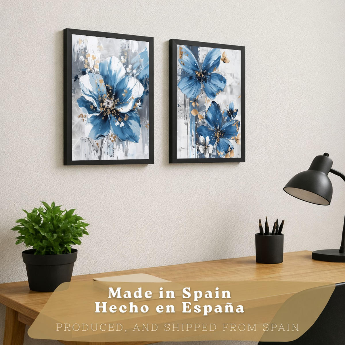 PLAKAT Sada 2 Modrá příroda A3 Černý rám - černá, papír (29.7/1/42cm) - Nacnic