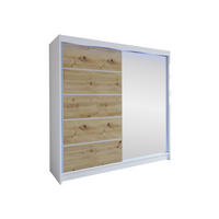 SCHWEBETÜRENSCHRANK Talin III, mit RGB LED Beleuchtung - Silberfarben/Eiche Artisan, Holzwerkstoff/Metall (180/215/58cm) - MIRJAN24