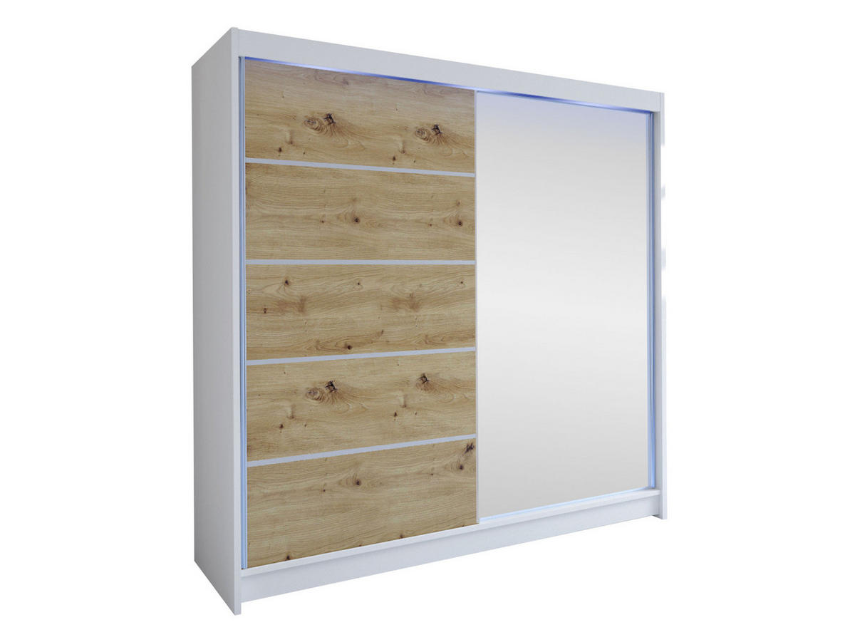 SCHWEBETÜRENSCHRANK Talin III, mit RGB LED Beleuchtung - Silberfarben/Eiche Artisan, Holzwerkstoff/Metall (180/215/58cm) - MIRJAN24