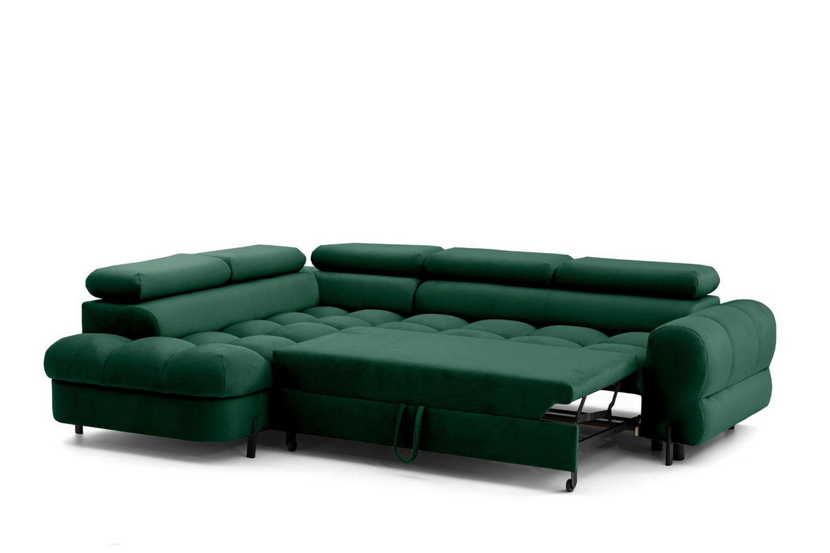 ECKSOFA BOWL L Links mit Schlaffunktion 125x195 Velours Grün - Schwarz/Grün, Holz/Textil (260/195cm) - Muffo