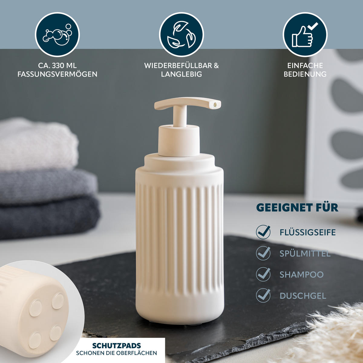 BAD-ACCESSOIRES-SET CASCINA, Soft-Touch, beige - Beige, Keramik (7/18/7cm) - eluno