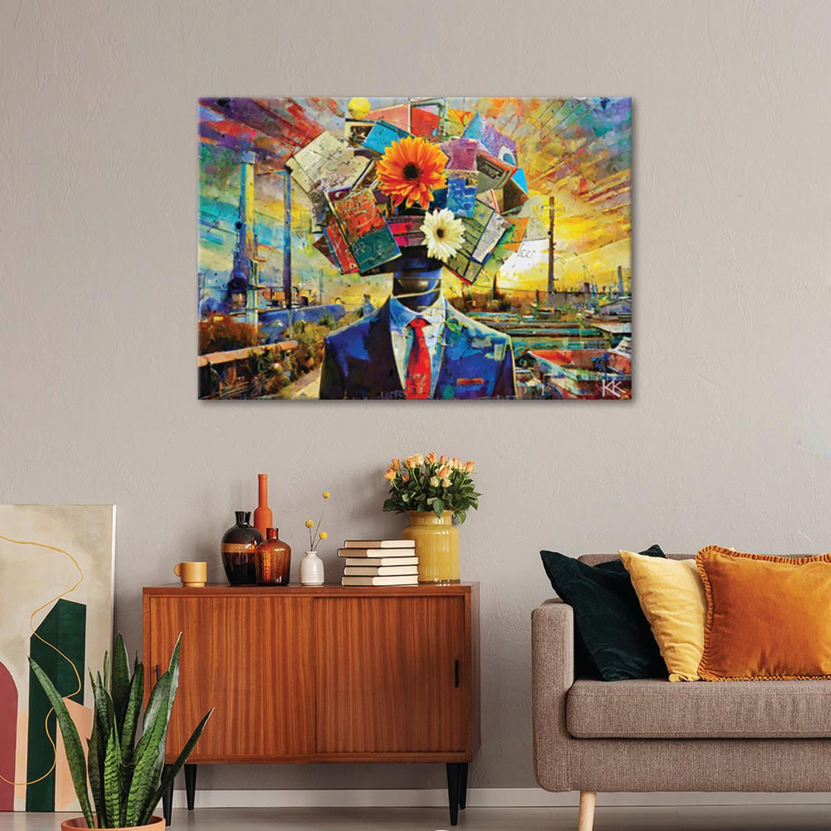 WANDBILD kopf voller gedanken - Multicolor, Textil (60/40cm) - Feeby