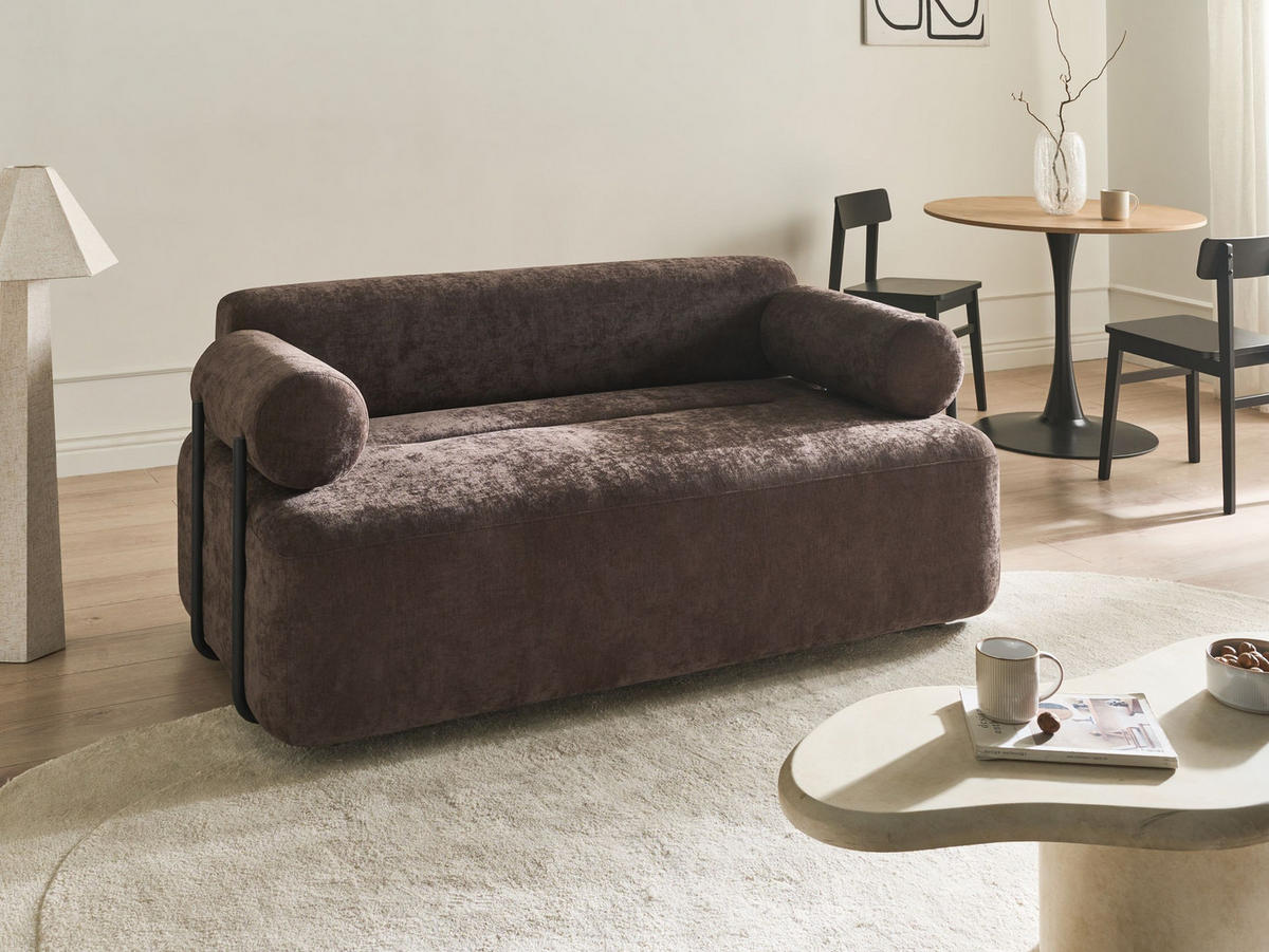 POHOVKA 2-místná Žinylková látka Tmavě hnědá Elva - tmavě hnědá, textil (170/74/100cm) - Beliani