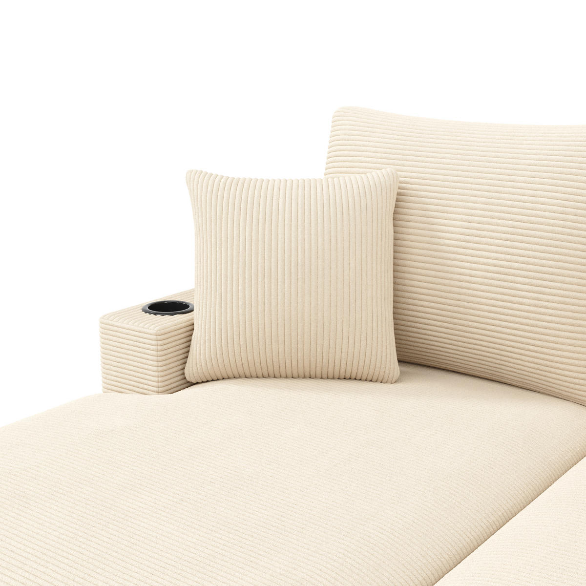 SCHLAFSOFA 2-SITZER Cord Beige mit USB, USB-C und Getränkehaltern - Beige, Holzwerkstoff/Kunststoff (163/82/140cm) - WISHDOR