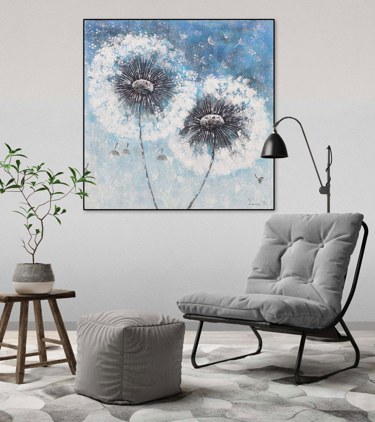 ACRYLBILD HANDGEMALT 80/80 cm - Blau/Weiß, Holz/Textil (1.8/80cm) - KUNSTLOFT
