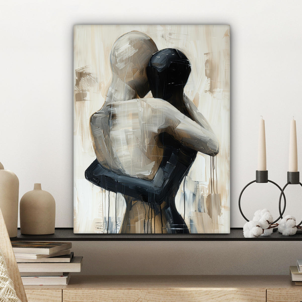 LEINWANDBILD Abstrakt - Liebe - Schwarz und weiß - Modern 30x40 cm - Schwarz, Textil (30/40cm) - MuchoWow