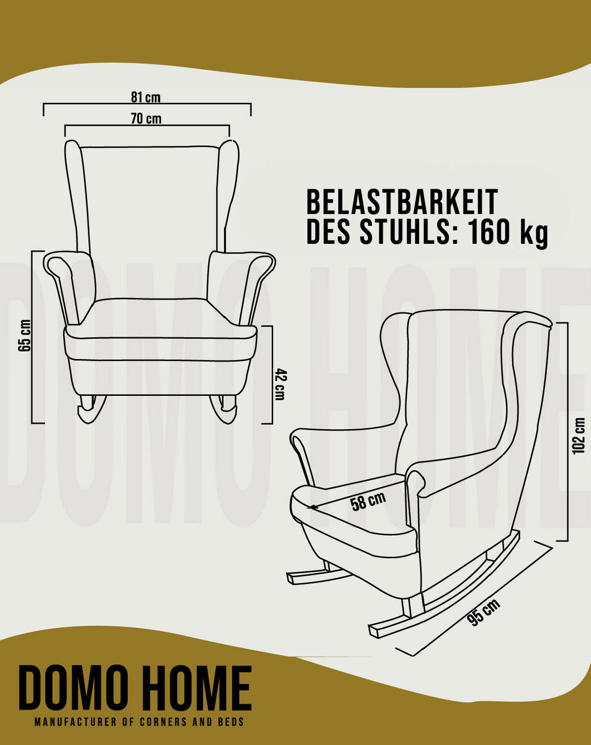 SCHAUKELSESSEL mit gepolstertem Sitz und Armlehnen, 102x81x95 cm, Olive_29819 - Buchefarben/Eiche Artisan, Holz/Textil (81/102/95cm) - DomoHome