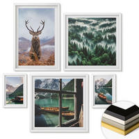 WANDBILDER 5er-Set - 50x50 cm & 20x30 cm & 40x60 cm Weißer Rahmen - Nebel auf dem Bergsee, Bootsfahrten, Nebel - Weiß, Kunststoff (40/60cm) - ArtPrintCave