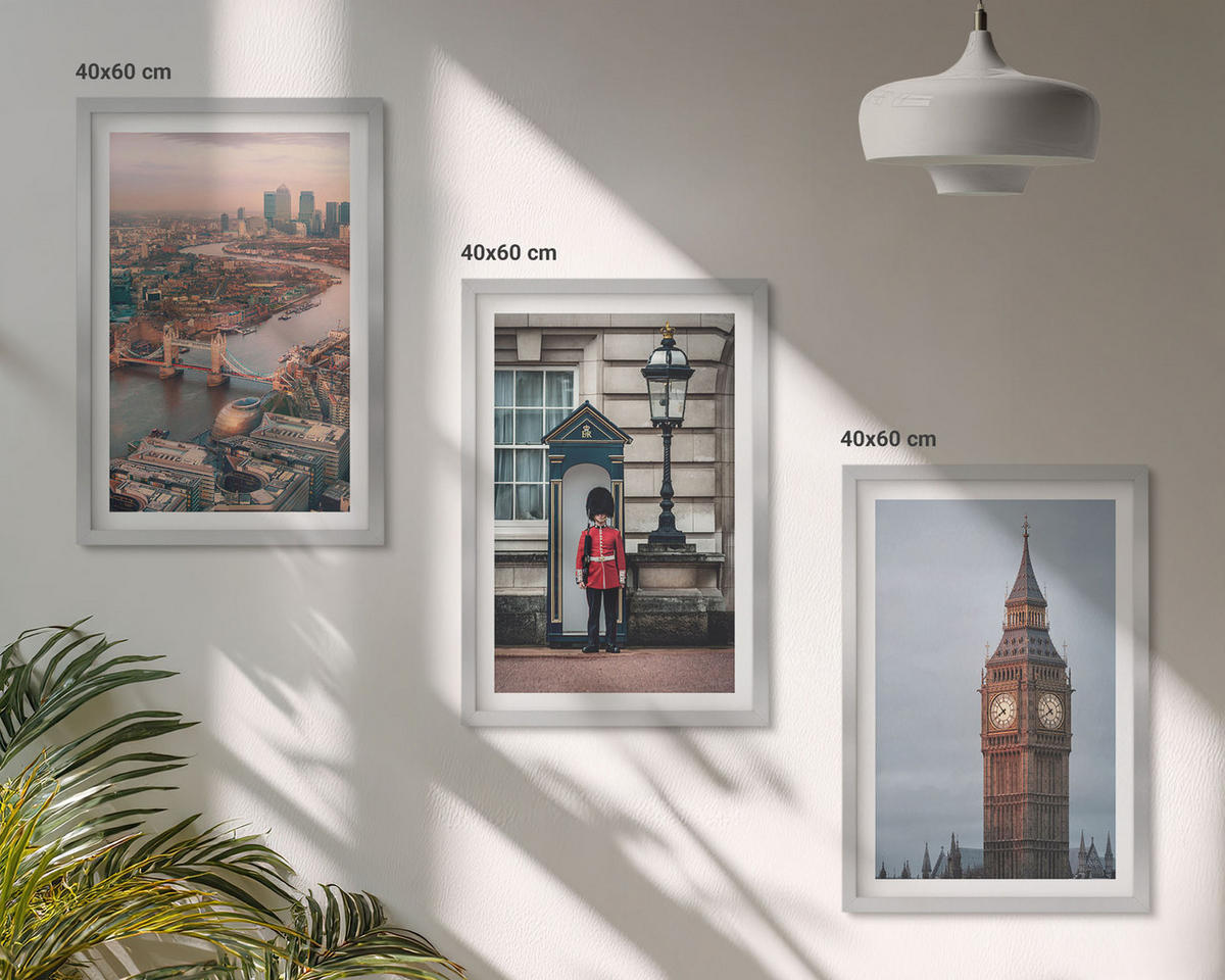 BILDER SET 3er Set - 40x60 cm Silberner Rahmen - London Bridge Guardian Big Ben - Silberfarben, Kunststoff (40/60cm) - TULUP