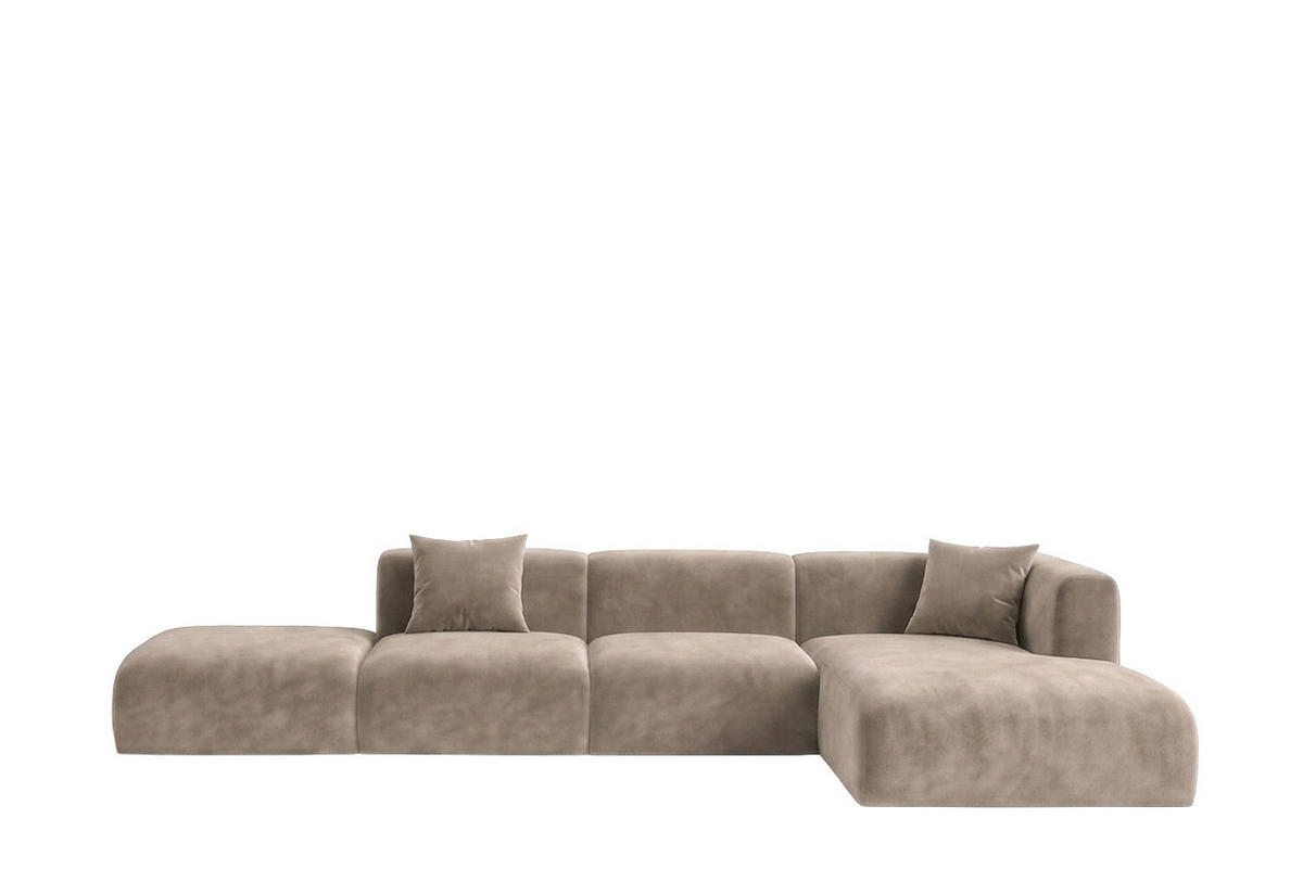 ECKSOFA L-Form Mit Hocker, Velvet-Stoff Bluvel, Latte, Rechts, GRETA - Hellbraun, Holz (386/179cm) - Kaiser Möbel