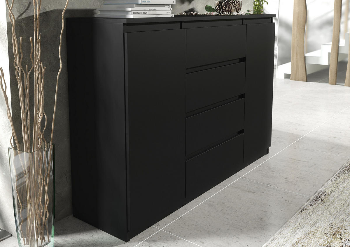 KOMMODE Schwarz 120/102/39 - Schwarz, Holzwerkstoff (120/102/39cm) - RAUMHIRSCH FURNITURE