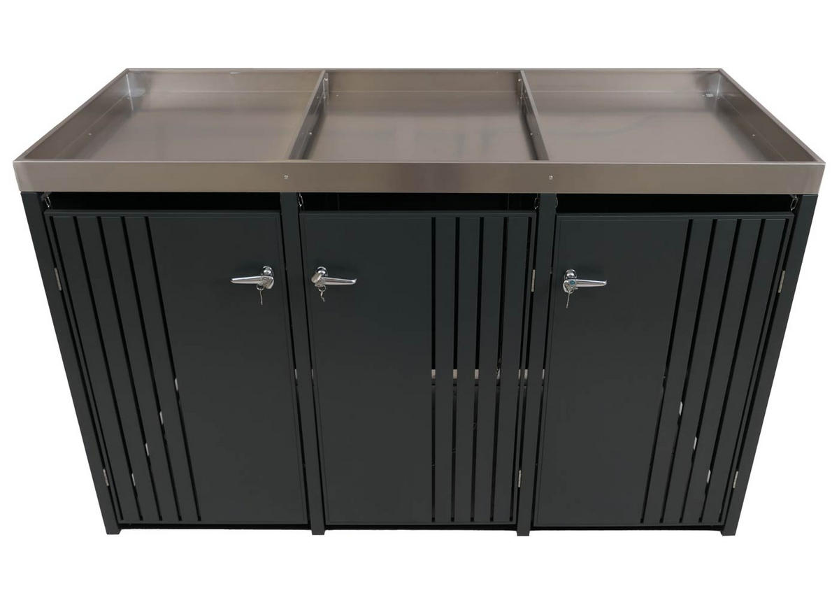 MÜLLTONNENBOX 3er mit Pflanzkasten HxBxT 125x196x84cm Anthrazit - Anthrazit, Metall (196/125/84cm) - PROREGAL