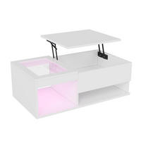 HÖHENVERSTELLBARER COUCHTISCH WEISS MIT LED Hochglanz & Glas, 100x55x35cm - Weiß, Holz (100/55/35cm) - CASIVA