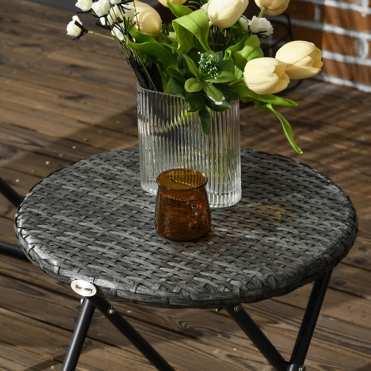 GARTENMÖBEL-SET mit 2 Stühle und 1 Tisch klappbar Rattanoptik Grau 76.0/77.0/78.0 cm - Grau, Metall (77/78/76cm)