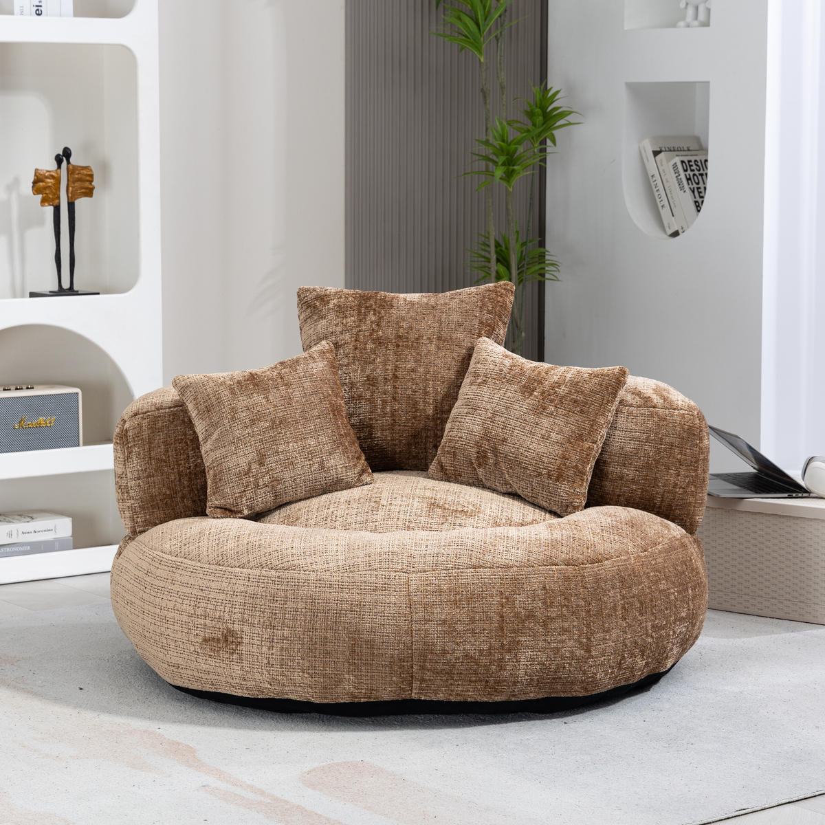 SITZSACK Chenille Kaffee mit Armlehnen - Braun, Textil (108/52/108cm) - WISHDOR