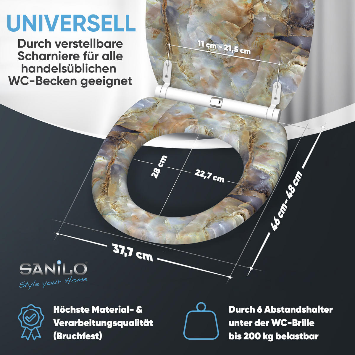 WC-SITZ mit Absenkautomatik Marmor Braun - Braun, Holzwerkstoff (37.7/5.5/48cm) - Sanilo