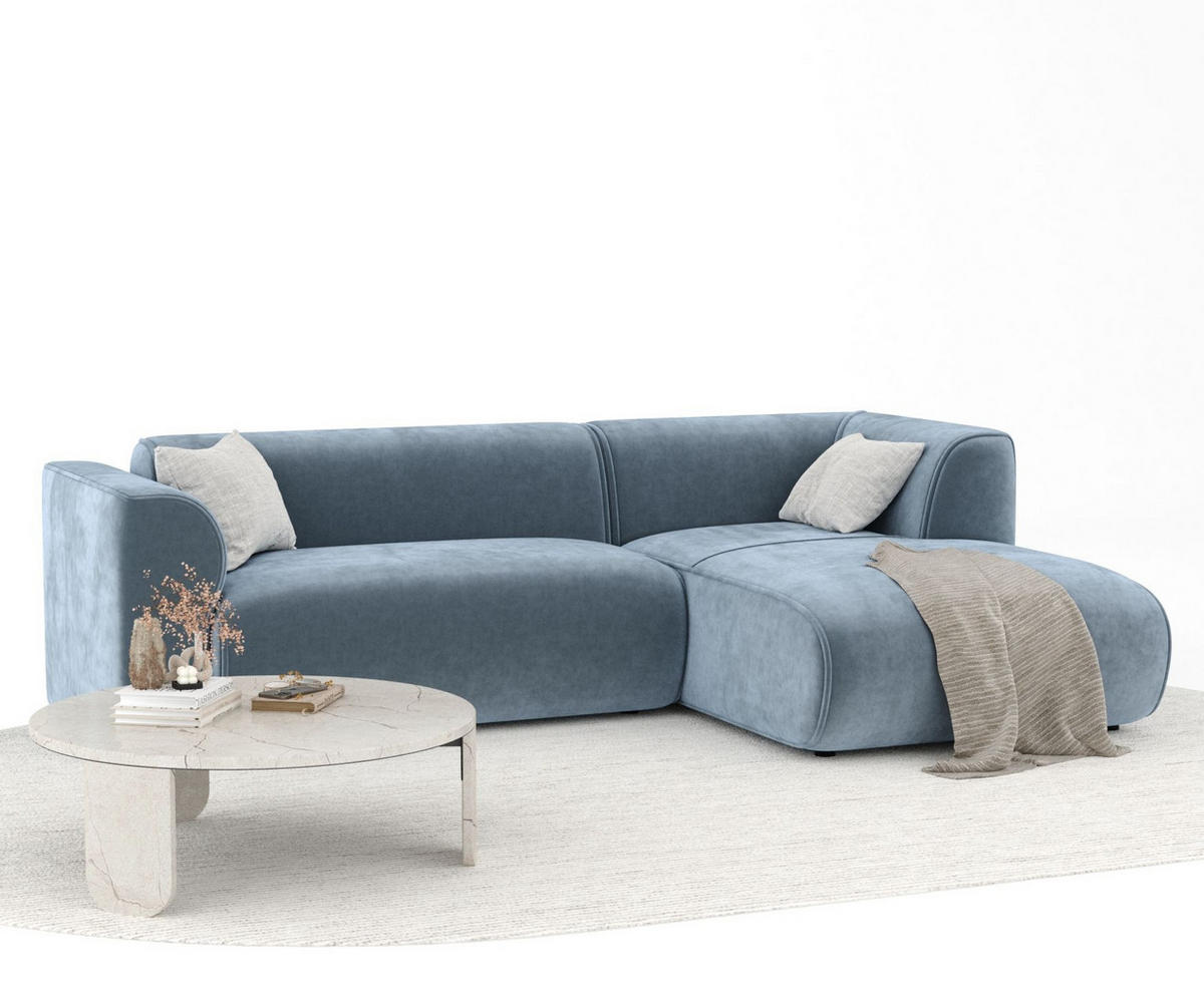 ECKSOFA Melani Blau Samtstoff - Rechts Seite - Blau/Schwarz, Holz/Holzwerkstoff (162/256cm) - Maison de Reve