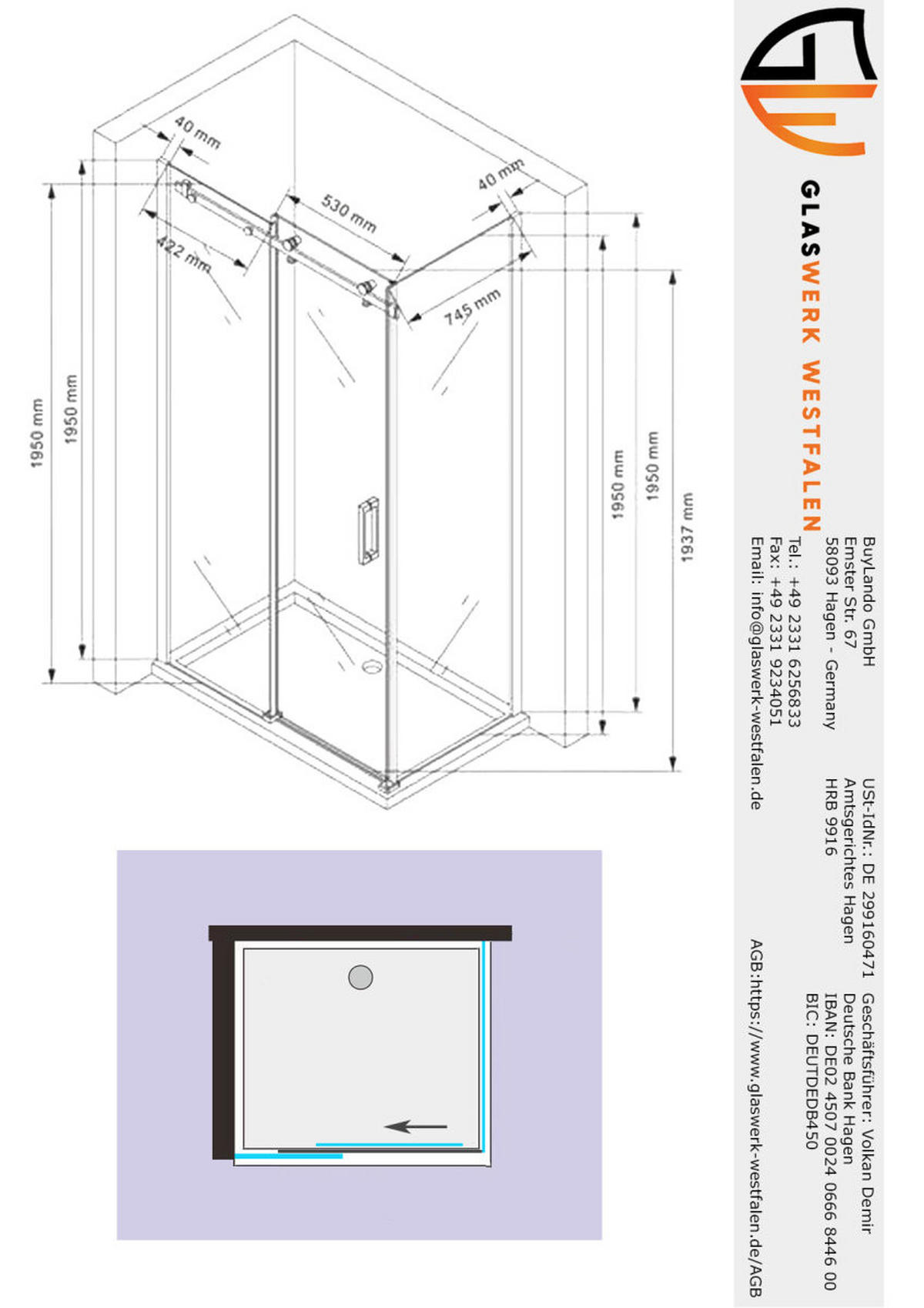 DUSCHKABINE Ela 100x80x195cm Eck Schiebetür+DS - Silberfarben, Glas (80/100/195cm) -  Glaswerk Westfalen