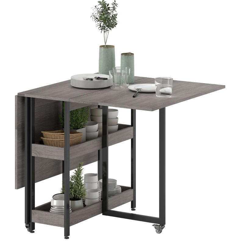 ESSTISCH klappbar 133,4 x 80 x 75 cm Grau mit 2 offenen Fächern - Grau, Holz (133.4/80/75cm) - Meubliv