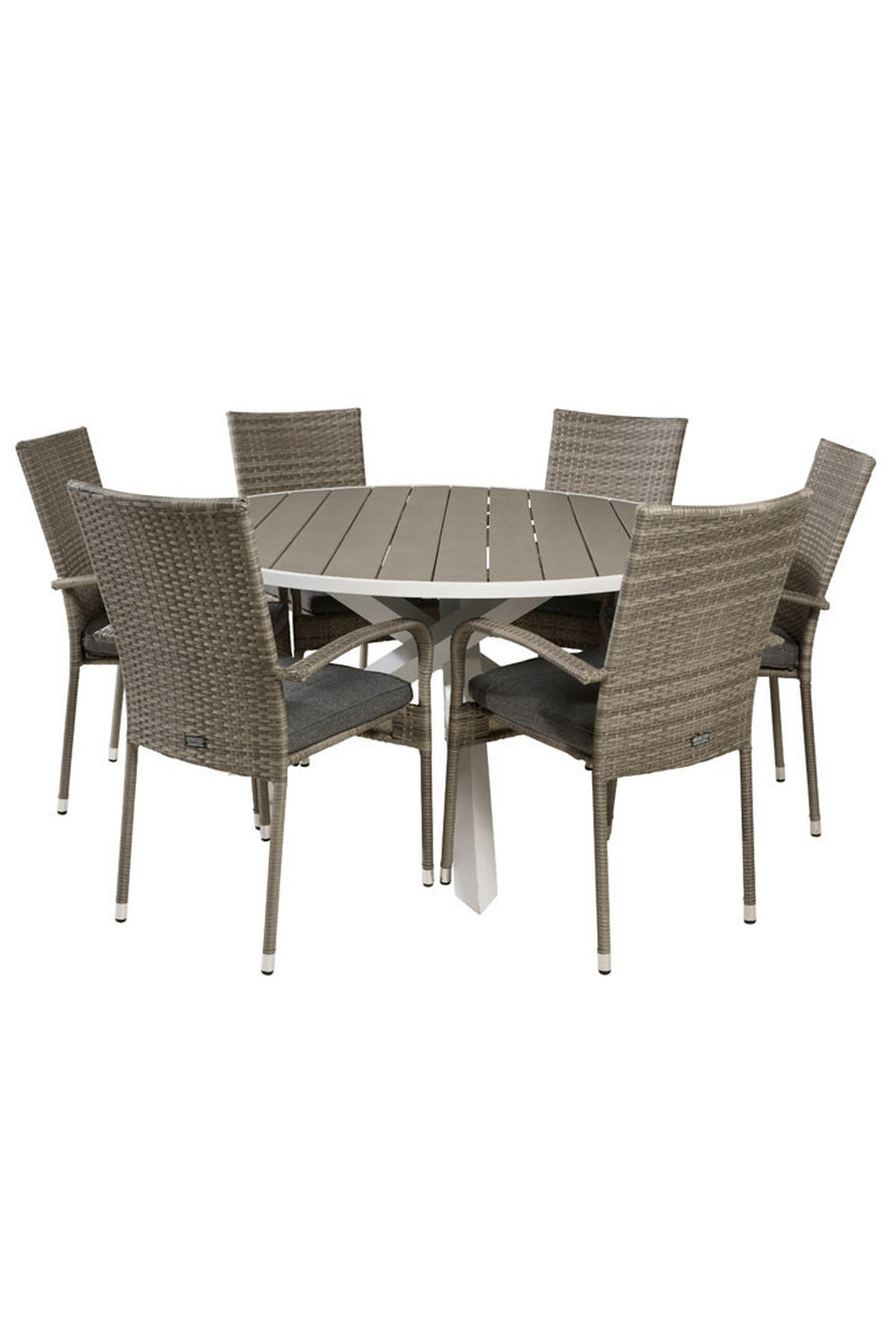 GARTENTISCHGRUPPE, Parma, Tisch Grau, Rattan, 140 x 140 x 73 cm, 7-teilig - Grau, Naturmaterialien - ebuy24