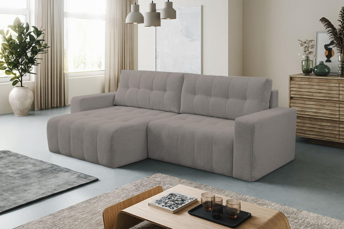 ECKSOFA Maillo Beige Cord - Beige/Schwarz, Kunststoff/Textil (245/143cm) - Selsey