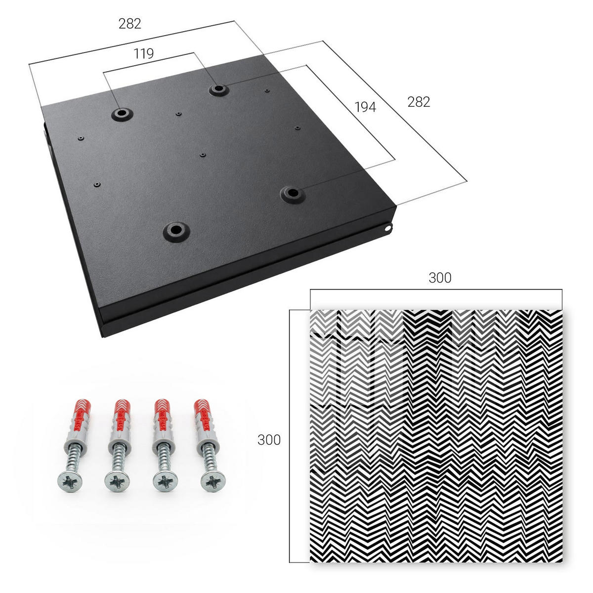 SCHLÜSSELBOX Schwarz 30x30 cm- Türöffnung nach rechts - Zickzacklinien dynamisch - Multicolor, Metall (30/30/5cm) - TULUP