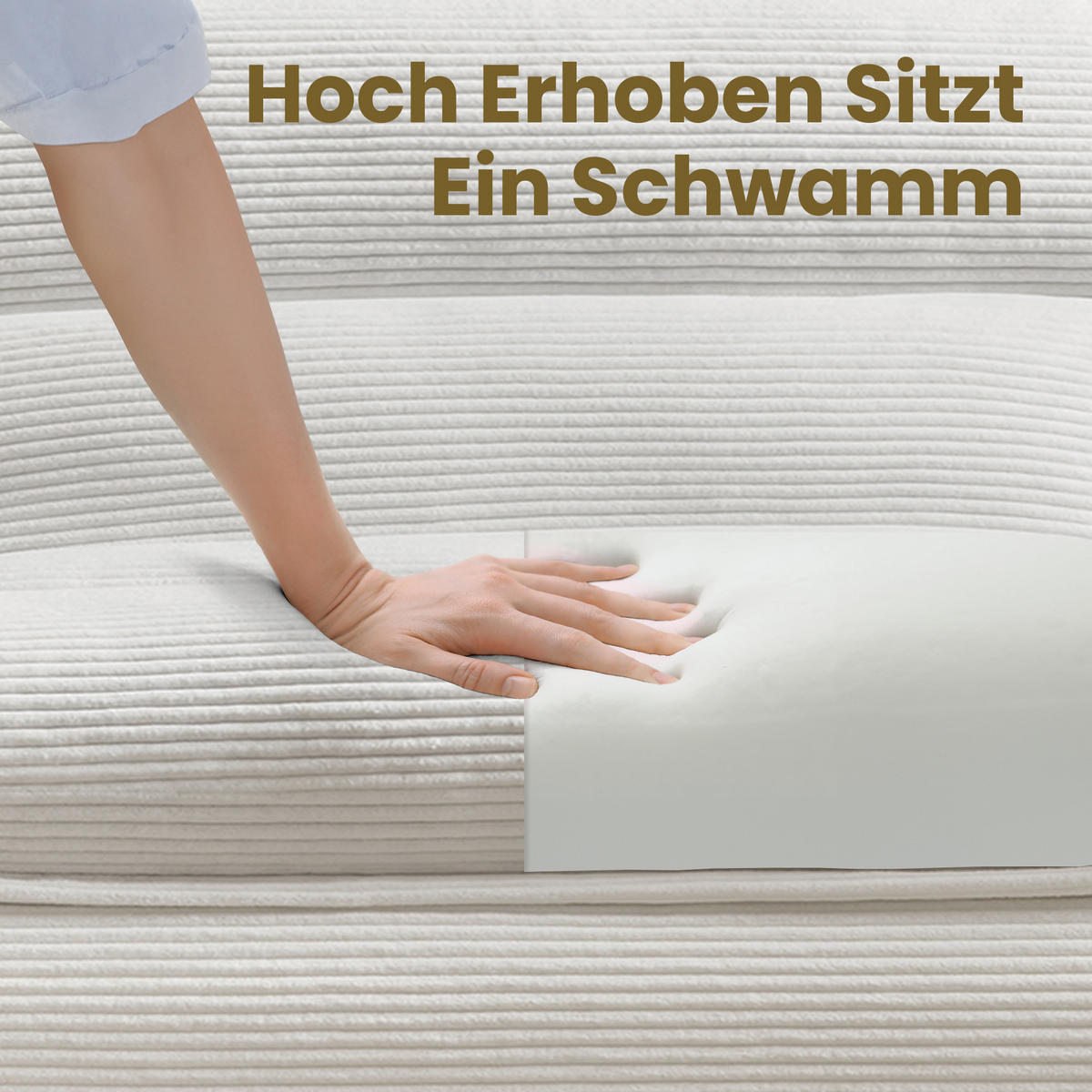 SOFA 101/81/75 cm mit Fußhocker, abnehmbarer Rücken- und Sitzpolsterung aus Cord, Beige - Beige, Textil (81/75/101cm) - Redom