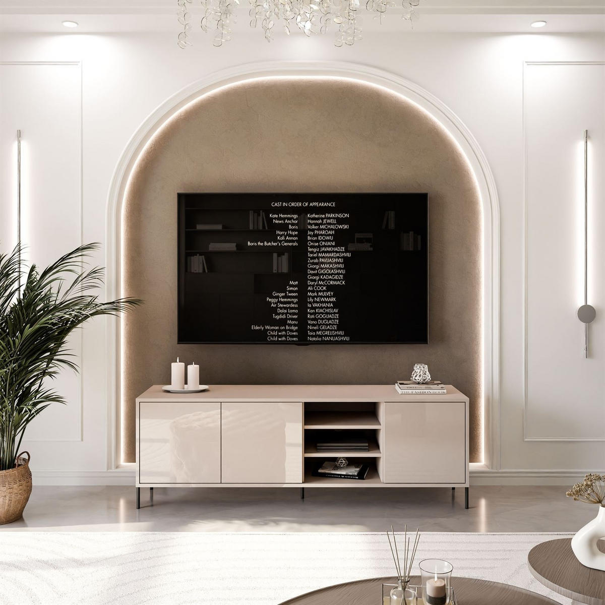 TV-SCHRANK SANAYI Kaschmir Hochglanz – gerade schwarze Beine - Kaschmir, Holzwerkstoff (156/60/38cm) - Lookway