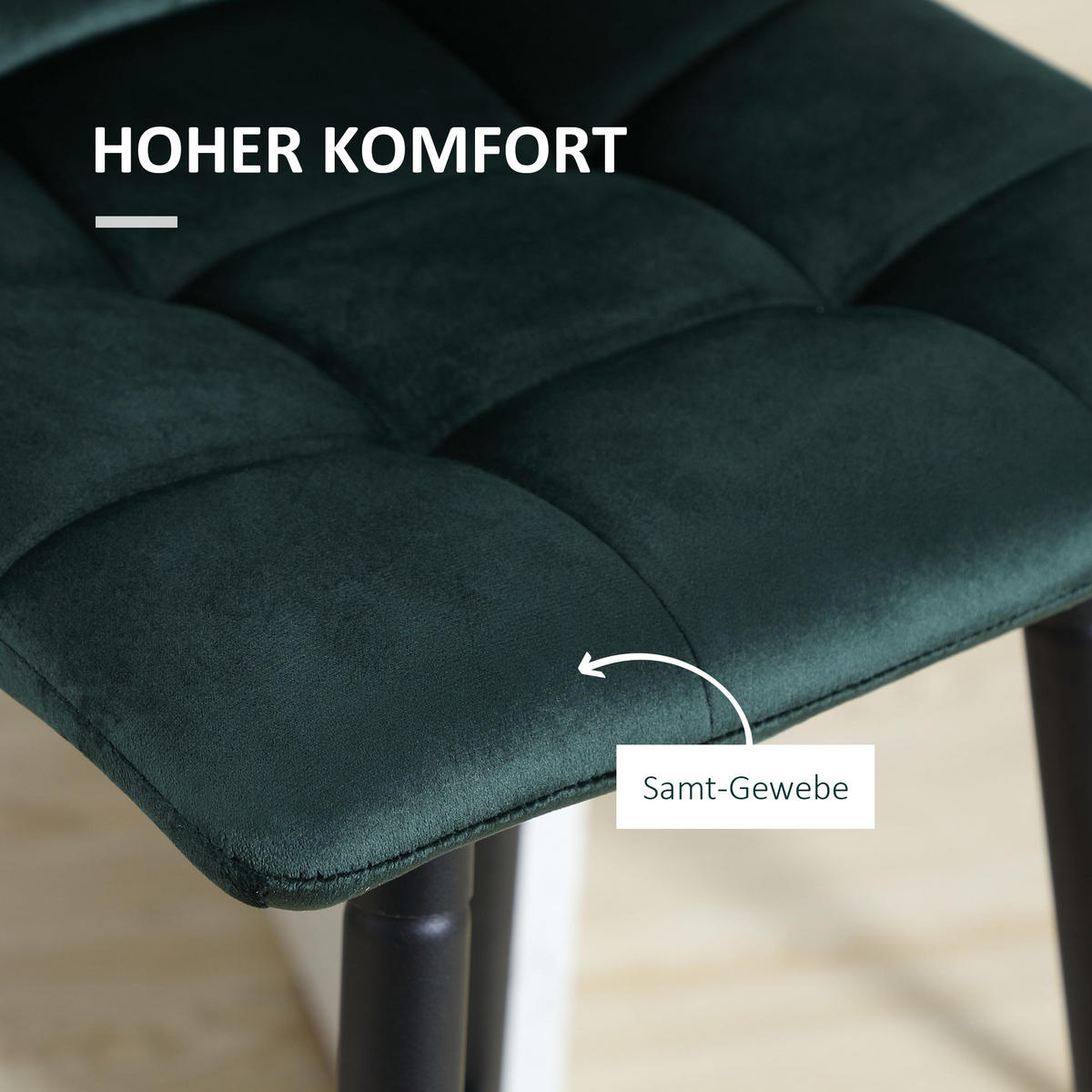 2ER-SET Barhocker, Bistrohocker mit Fußstütze, Barstuhl, Samt-Bezug, Küchenstuhl - Grün, Textil (47/105/42cm) - HOMCOM