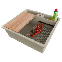 UNTERBAUSPÜLE GRANIT Bergen Pocket, 2-er set Beige 56/54 cm 1 Becken + Ablauf-Set + Küchenzubehörset ab 60er Unterschrank - Chromfarben/Beige, Kunststoff (56/20/54cm) - Primagran