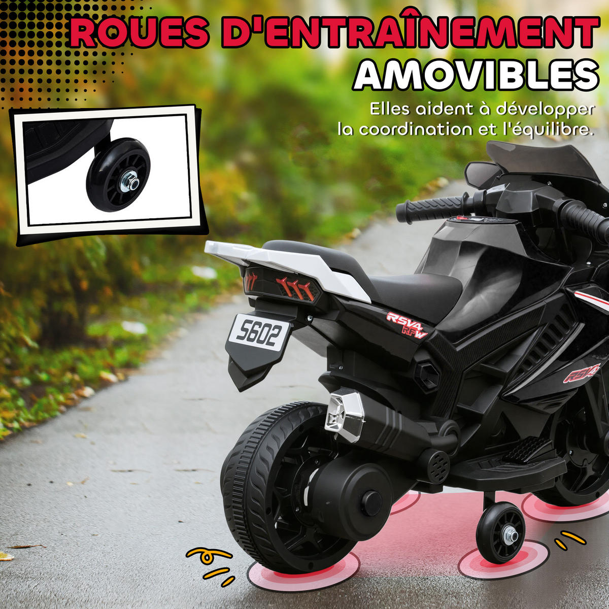 ELEKTRO-MOTORRAD DE-13153 mit Stützrädern Schwarz - Schwarz, Kunststoff (75/36/49cm) - ComfortXL