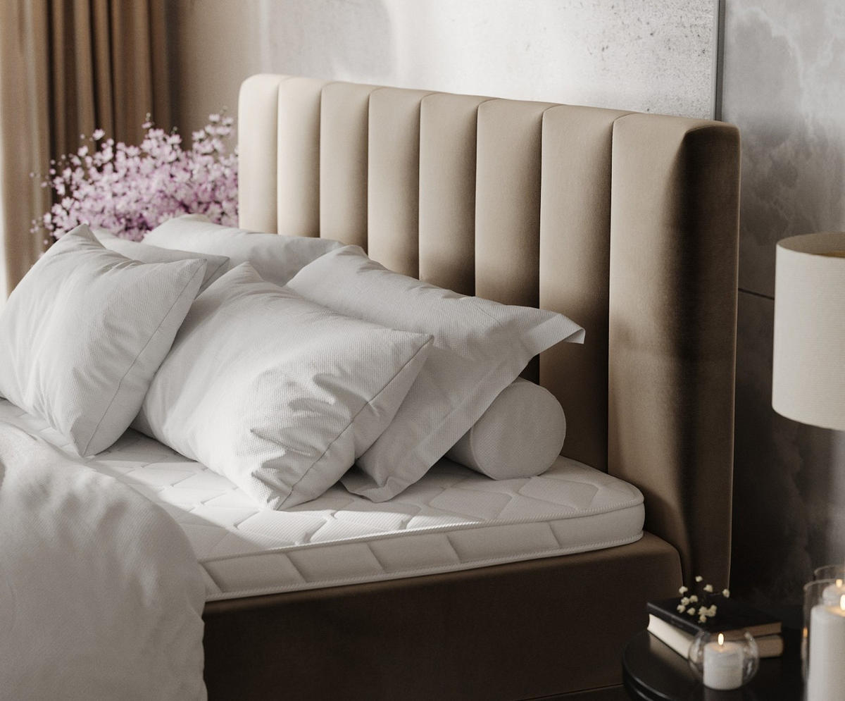 BOXBETT Lusso 200/200 cm Taupe im Paros Stoff - Taupe/Schwarz, Holz/Holzwerkstoff (200/200cm) - AltaBeds