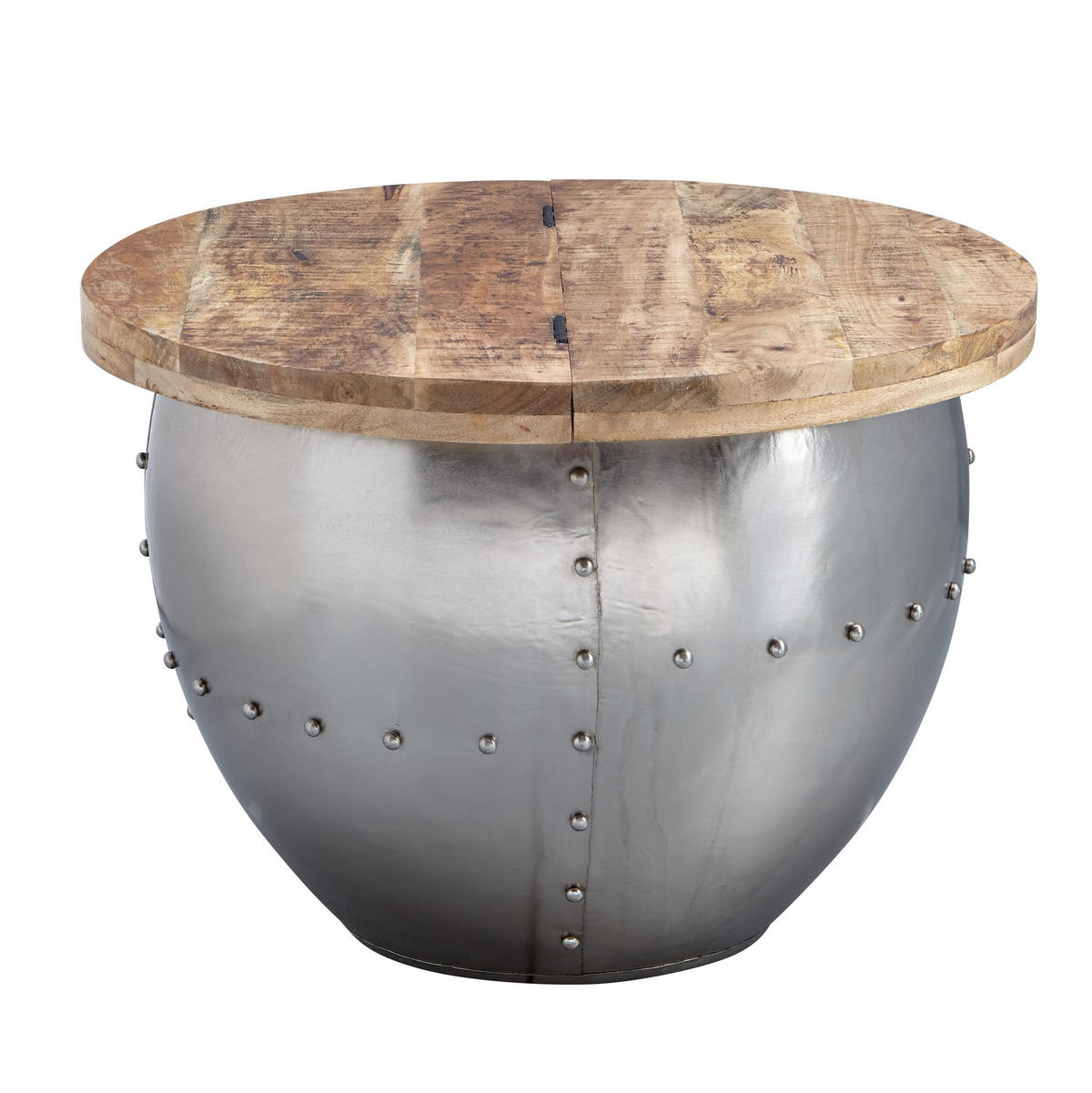 COUCHTISCH Rund in Braun, Massivholz und Metall, Industrial-Stil mit Stauraum - Silberfarben, Holz/Metall (60/60/43cm) - KADIMA DESIGN