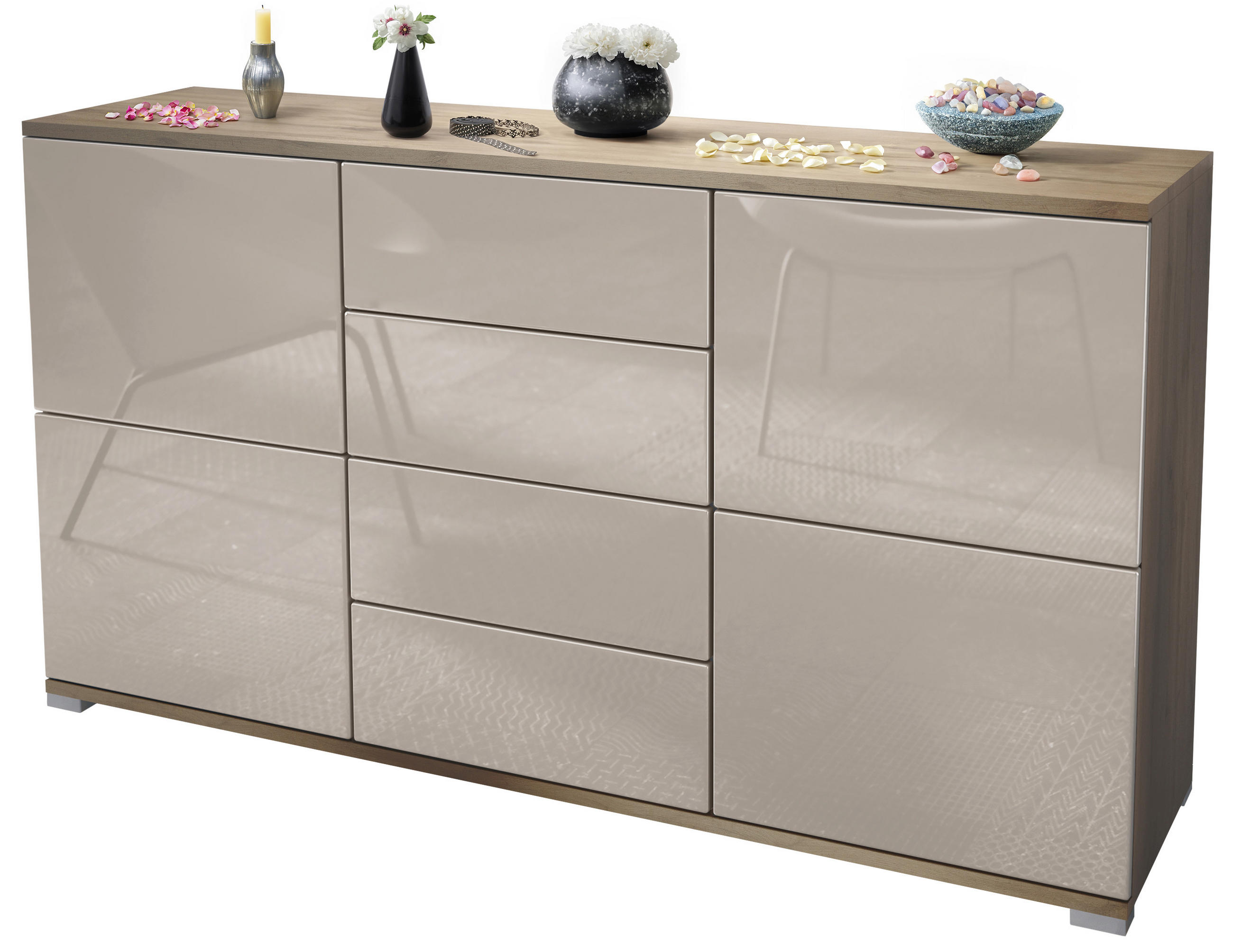 SIDEBOARD Rova Sandgrau Hochglanz - Sandfarben, Holzwerkstoff (138.5/75.5/35cm) - Vladon