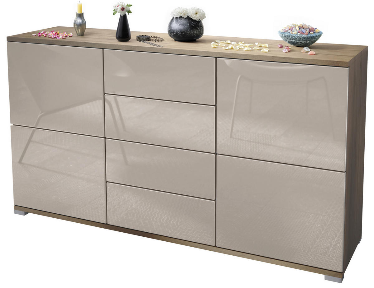 SIDEBOARD Rova Sandgrau Hochglanz - Sandfarben, Holzwerkstoff (138.5/75.5/35cm) - Vladon