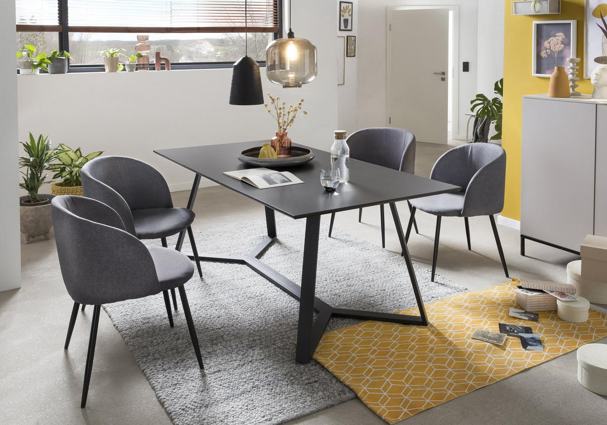 ESSZIMMERTISCH VEETI - 180x90 cm - MDF mit Dekor, Gestell Metall - Grau, Metall (90/180/75cm) - TPFLiving