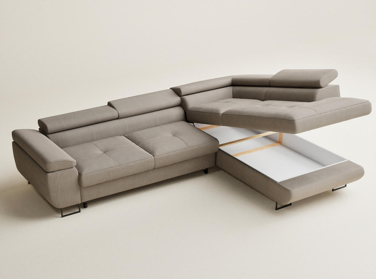 ECKSOFA MIT SCHLAFFUNKTION Concord Dunkelbeige Samtstoff - Beige/Schwarz, Holz/Holzwerkstoff (277/203cm) - Maison de Reve
