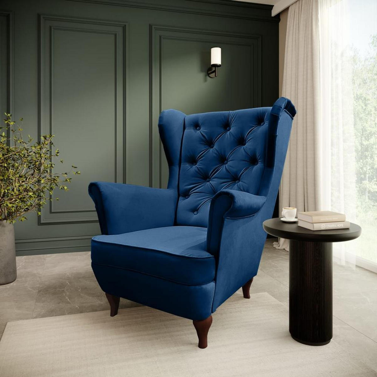 CHESTERFIELD-SESSEL Falco marineblau mit Holzbeinen - Wengefarben/Dunkelblau, Holz/Textil (82/102/92cm) - Beautysofa