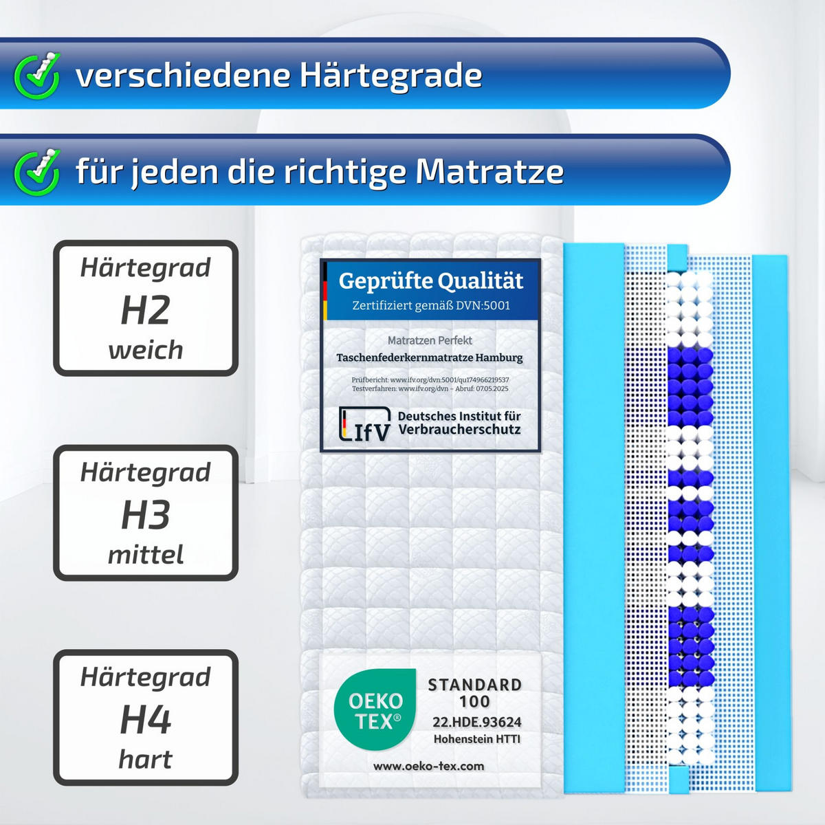 TASCHENFEDERKERNMATRATZE Hamburg Deluxe 100x200 cm Höhe 23 cm H2 - Weiß, Textil (100/200cm) - Matratzen Perfekt