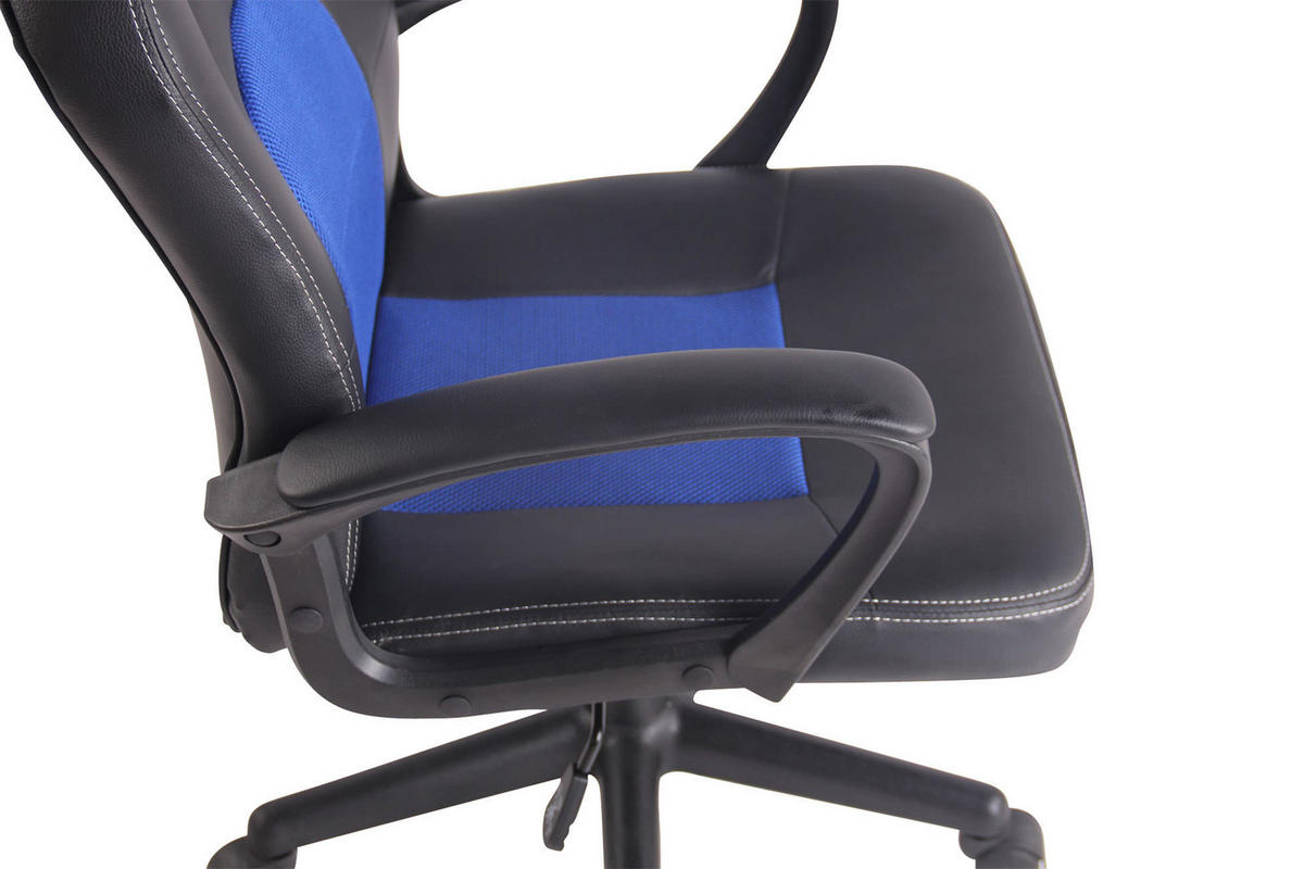 DREHSTUHL Lederlook schwarz/blau - Blau/Schwarz, Kunststoff/Textil (61/106/59cm) - CLP