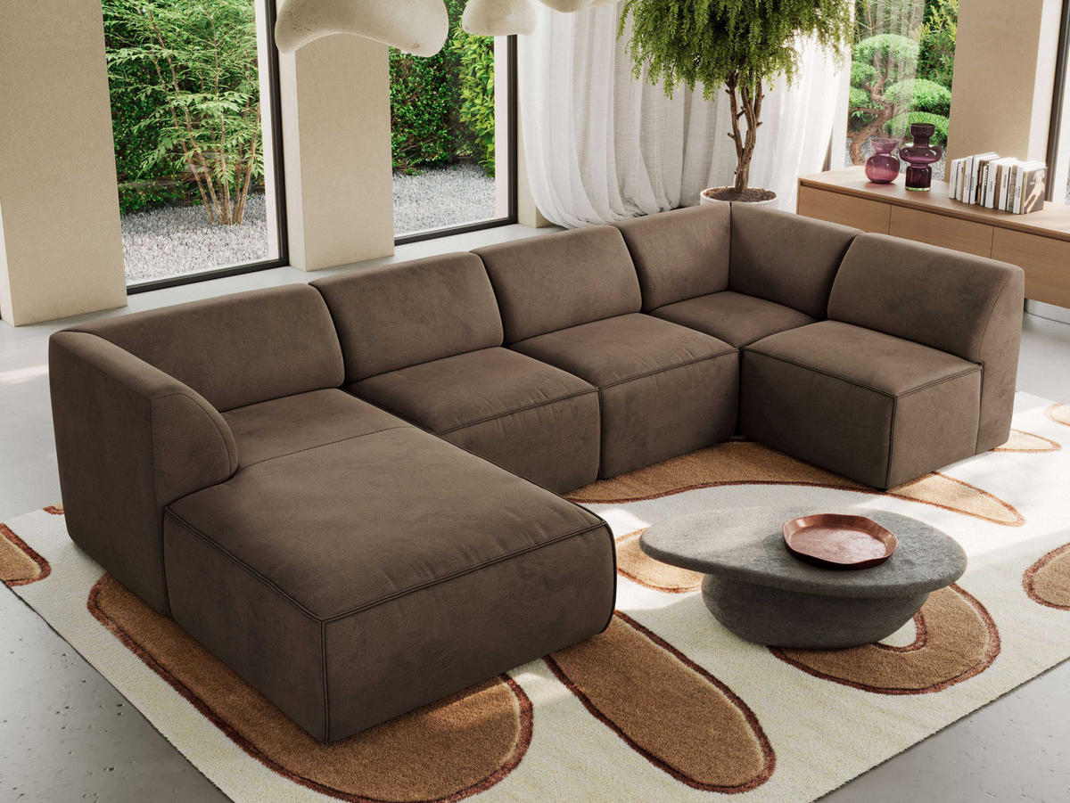 WOHNLANDSCHAFT MODARO U 5M - Braun Velvet - Links - Schwarz/Braun, Textil (180/78/345cm) - MKS