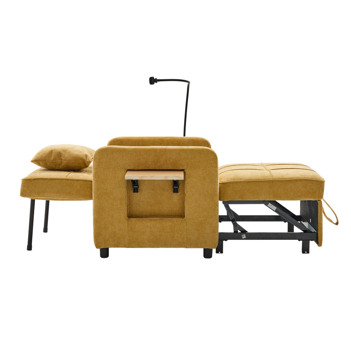 SCHLAFSESSEL 2-in-1 mit Tischchen und Stauraum, DE-42290, Senfgelb - Gelb, Metall (79/83/167cm) - ComfortXL