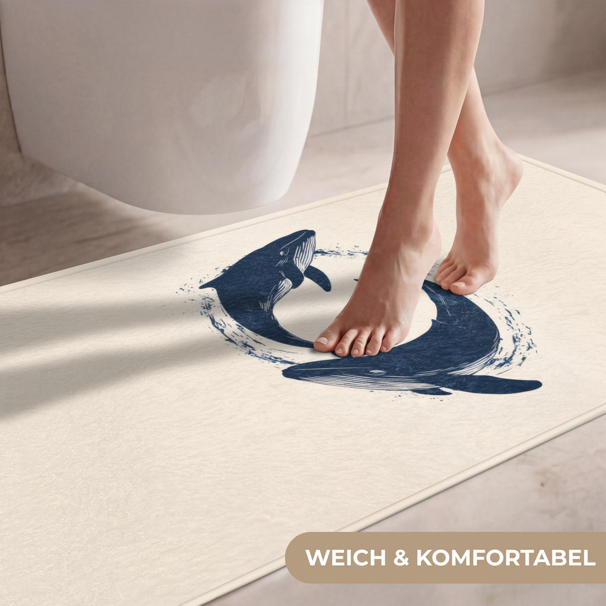 WC PŘEDLOŽKA Velryby - Stříkance - Kruh - Tmavě modrá 120x60 cm - tmavě modrá, textil/plast (120/1cm) - OnlyWow