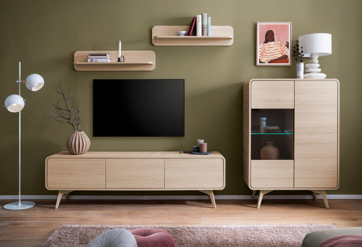TV-LOWBOARD Eiche natur skandinavisch 180 cm, TV Unterteil mit Push-to-Open - Eichefarben, Holz/Holzwerkstoff (180/53/39cm) - Furn.Design