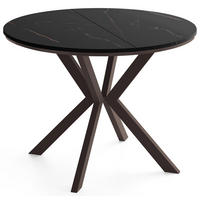 ESSTISCH Valio Neo rund oval ausziehbar verlängerbar mit braunen Metallbeinen, Schwarz Marmor Kupfer 100-130/100/76 cm - Braun/Kupferfarben, Holzwerkstoff/Metall (90/130/76cm) - WFL GROUP